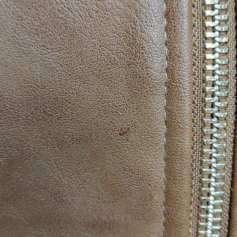 Chico's Size 1 (Reg. Med.) Tan Faux Leather Jacket Full Zip Lined Side Pockets - Picture 16 of 16